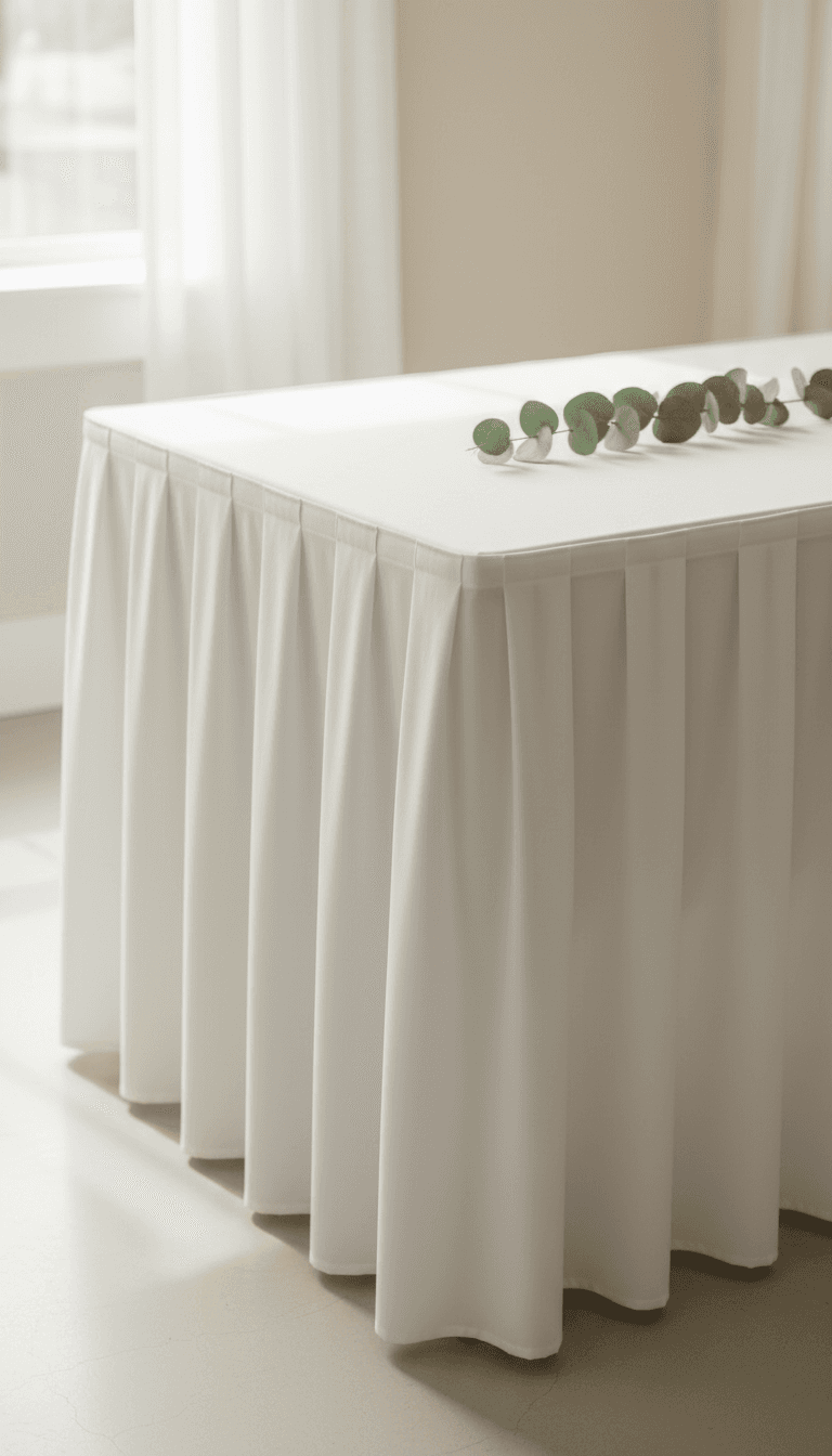 White table skirt draping to the floor at a banquet table